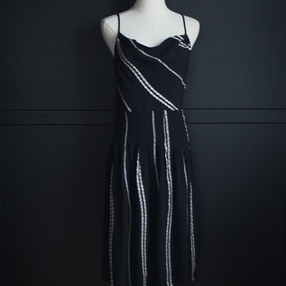 Hype | Spaghetti Strap Black & White Embroidered Stripe Dress